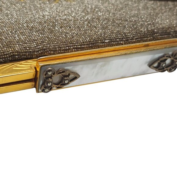 Vintage Handmade in France Evening Purse Clutch Bag Gold Mesh Beaded MOP Clasp - Picture 5 of 11